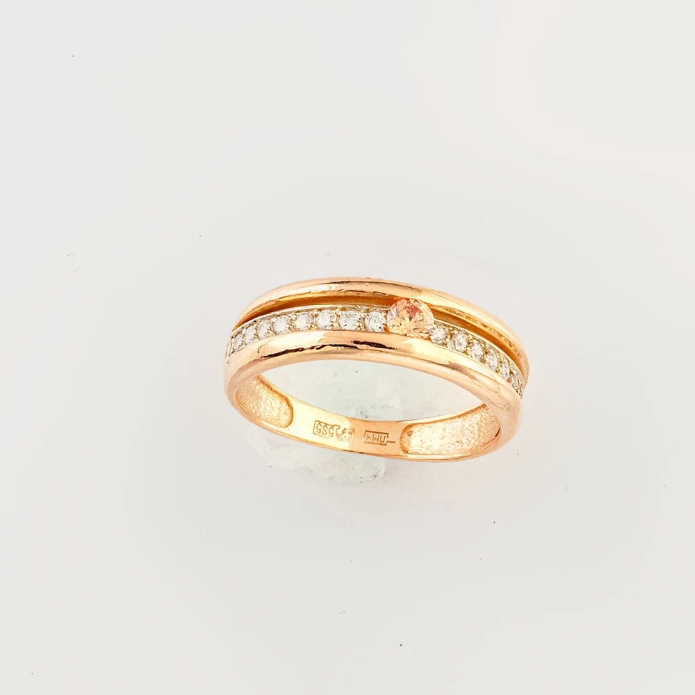 Кольцо с фианитом из красного золота 585 пробы