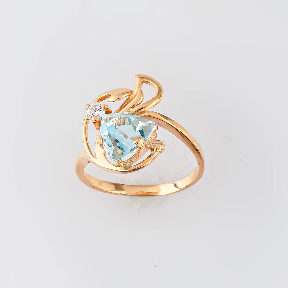 Кольцо с топазом из красного золота 585 пробы