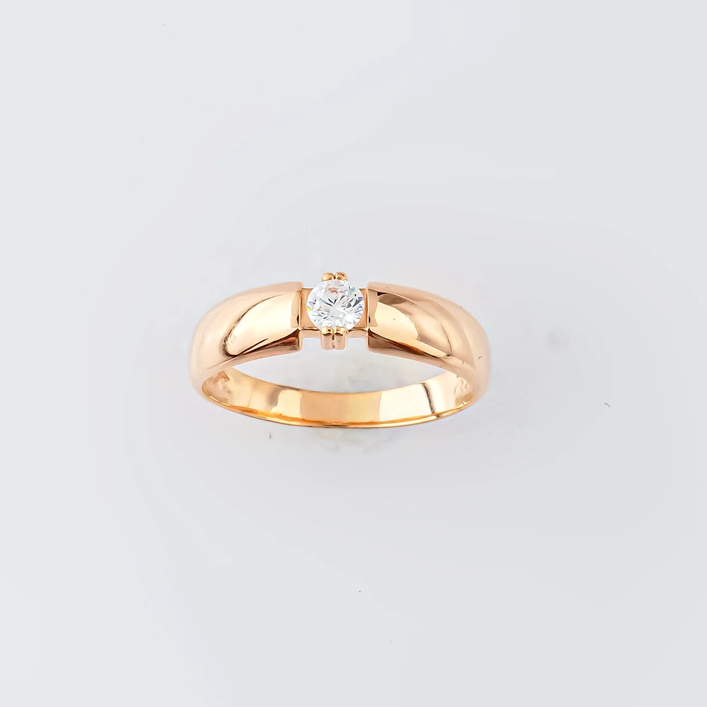 Кольцо с фианитом из красного золота 585 пробы