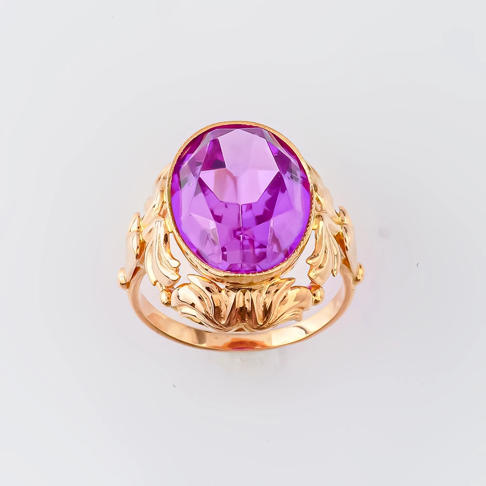 Кольцо с фианитом из красного золота 583 пробы