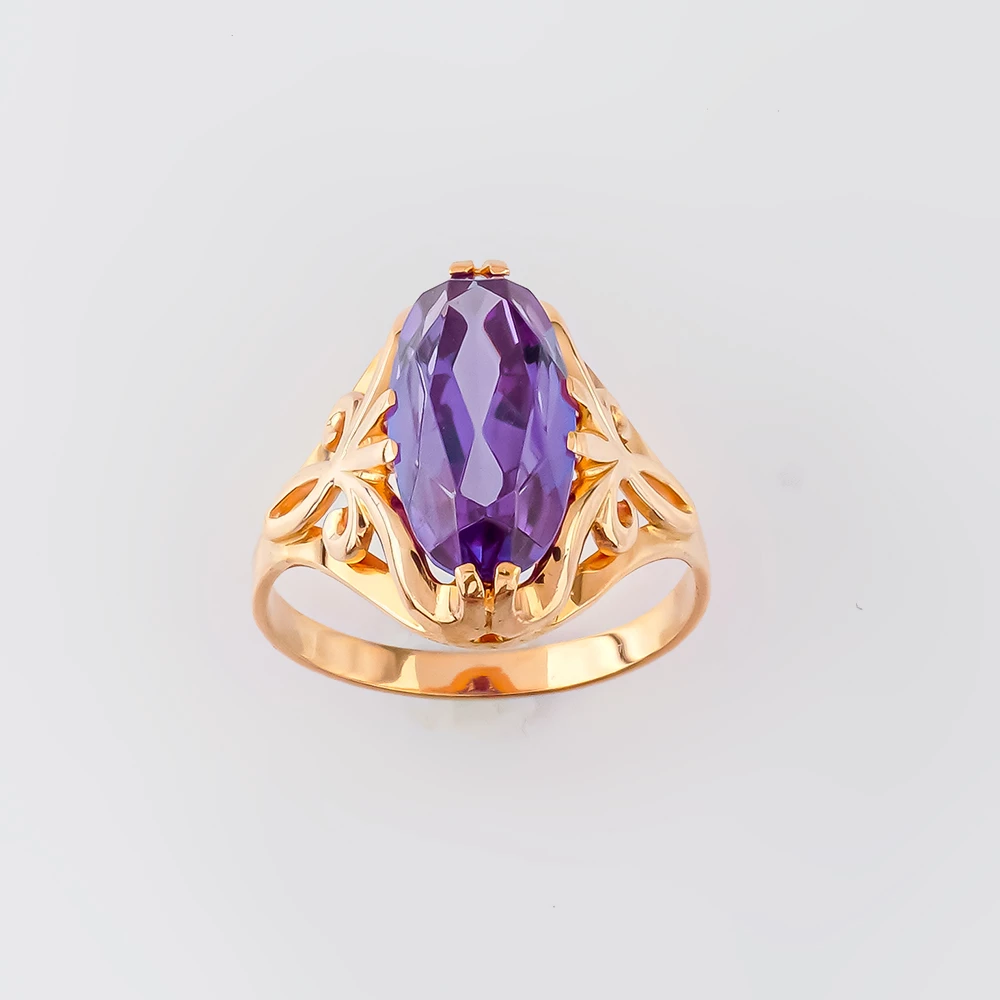 Кольцо с фианитом из красного золота 583 пробы