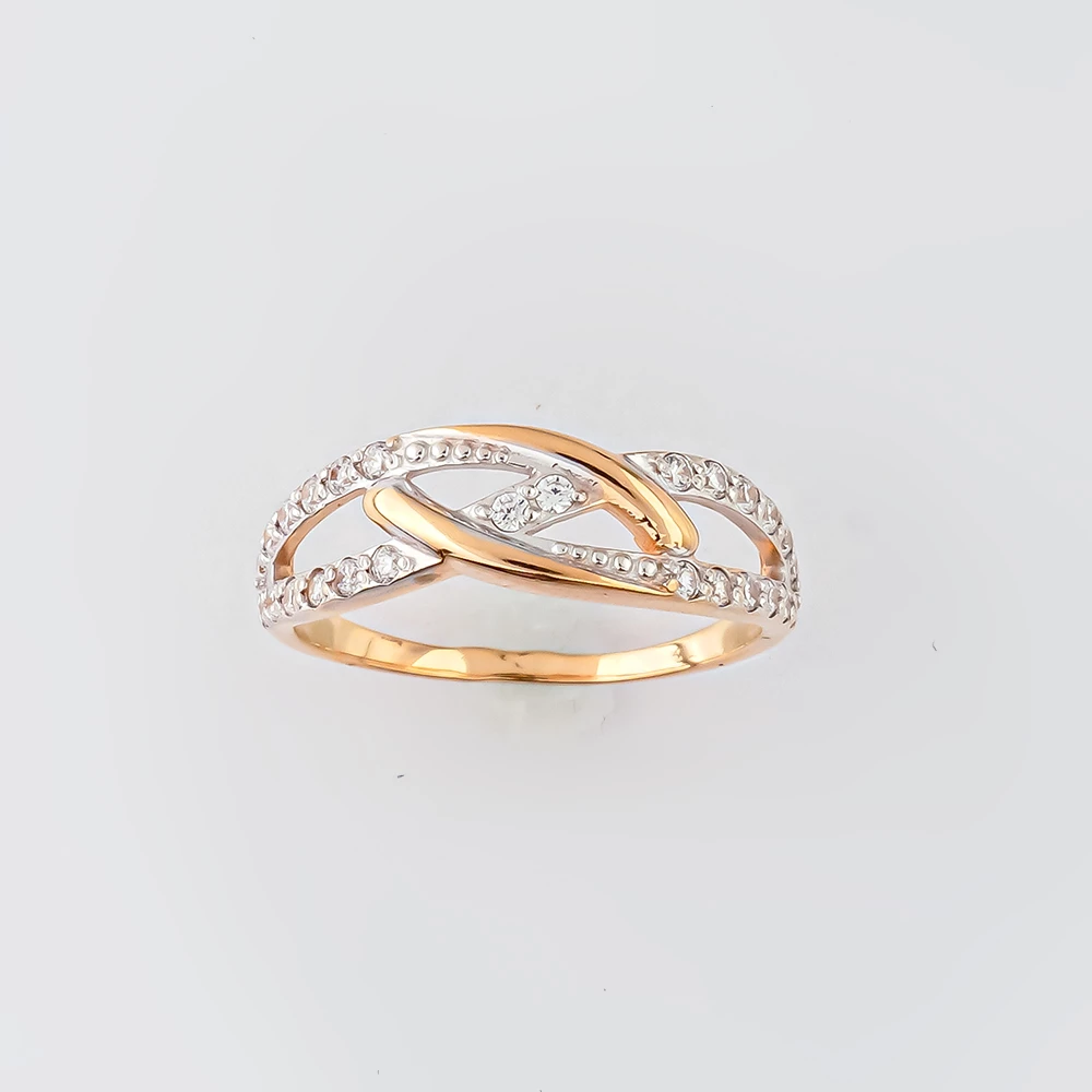 Кольцо с фианитом из красного золота 585 пробы