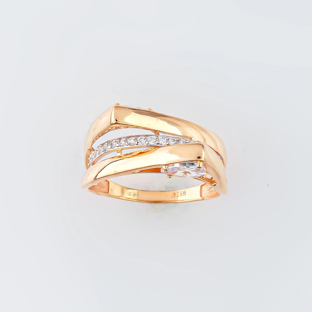 Кольцо с фианитом из красного золота 585 пробы