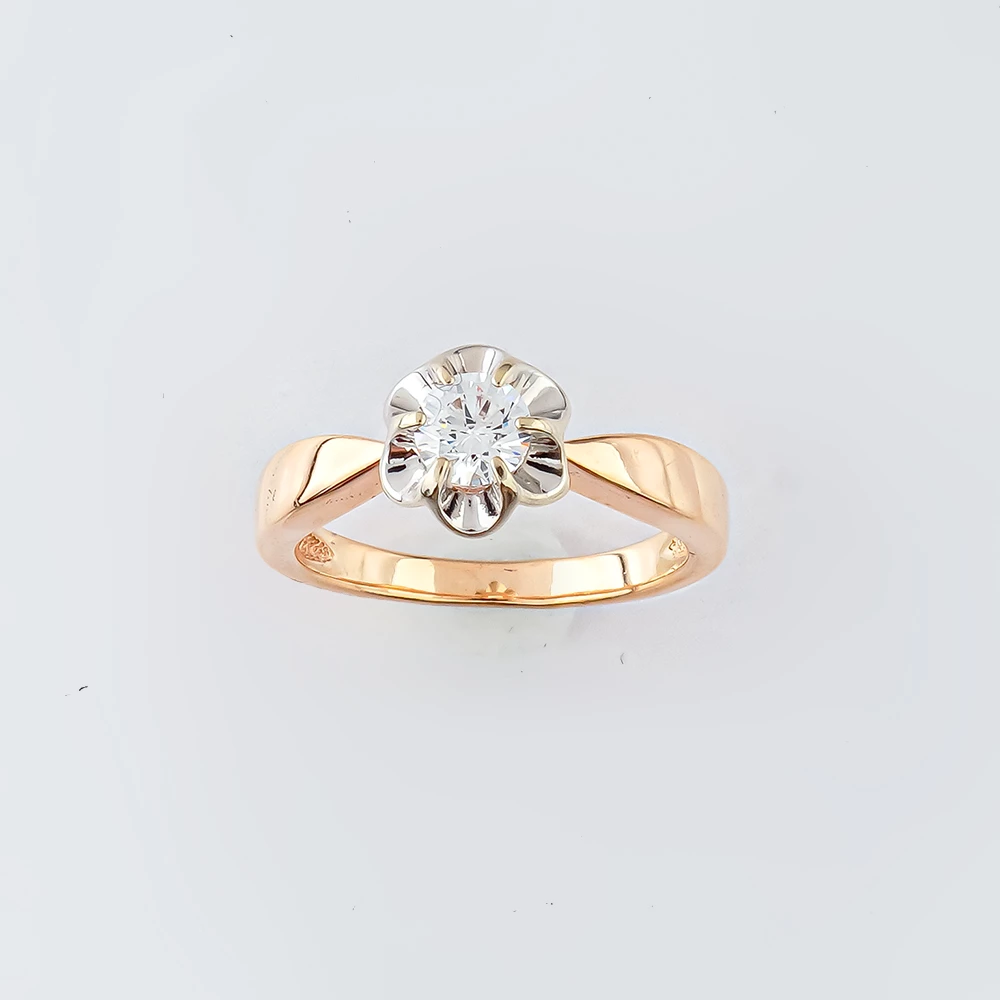 Кольцо с фианитом из красного золота 585 пробы