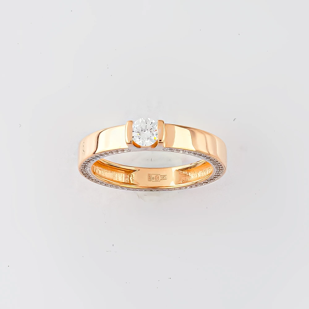 Кольцо с фианитом из красного золота 585 пробы