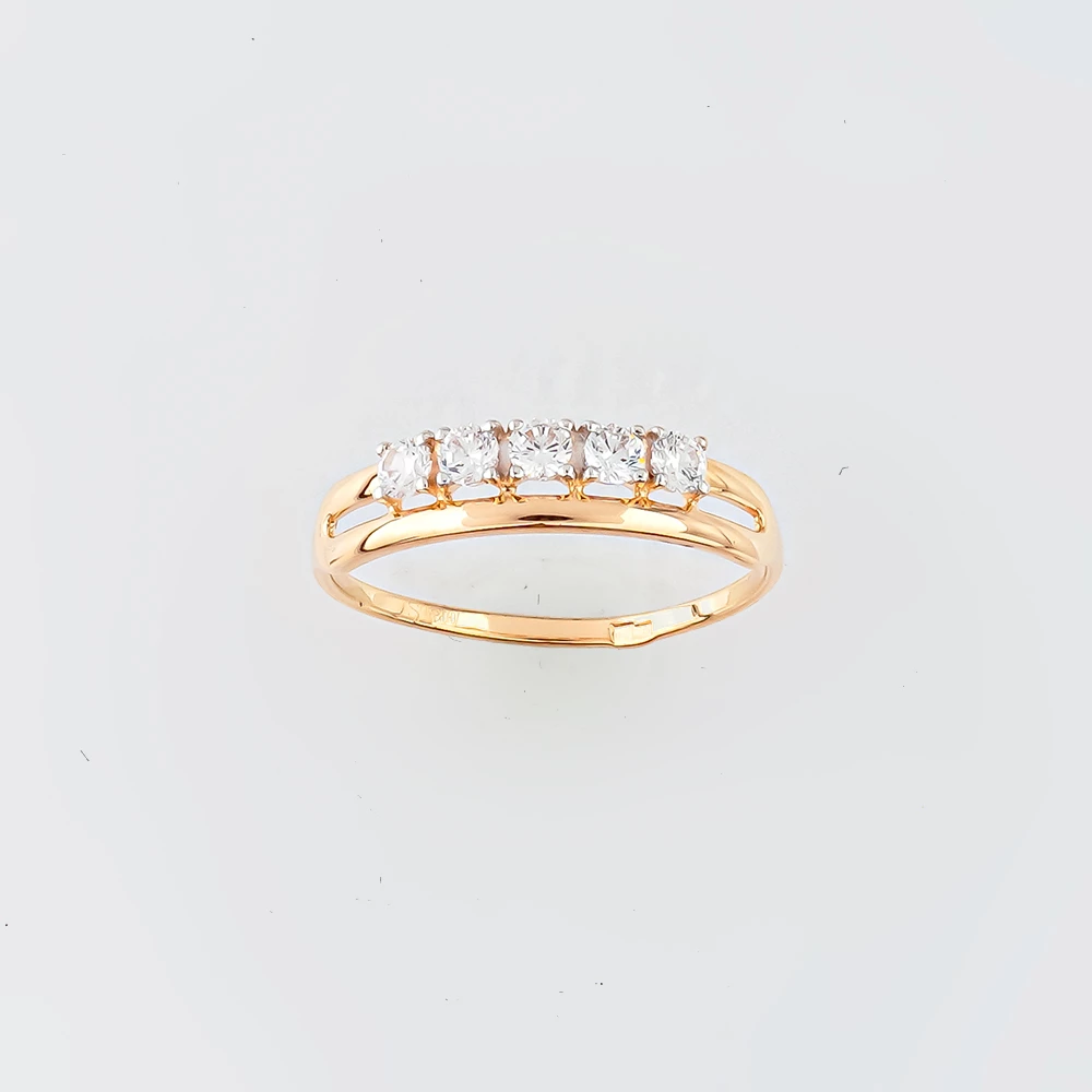 Кольцо с фианитом из красного золота 585 пробы