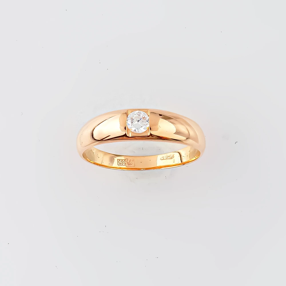 Кольцо с фианитом из красного золота 585 пробы