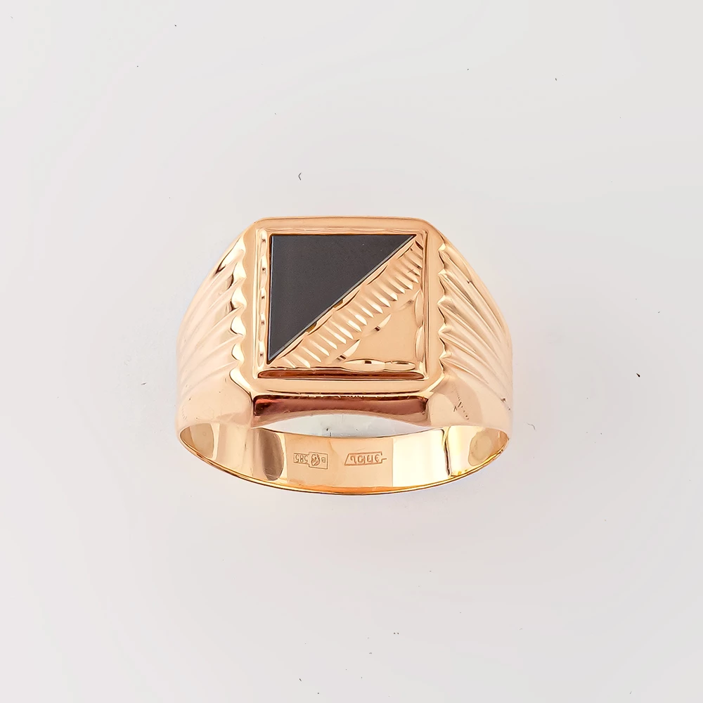 Кольцо с ониксом из красного золота 585 пробы