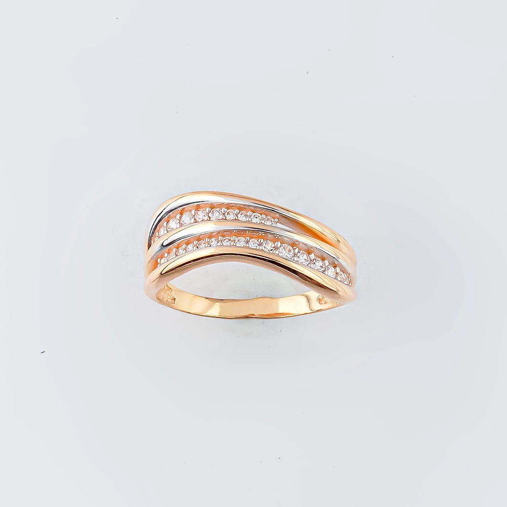 Кольцо с фианитом из красного золота 585 пробы