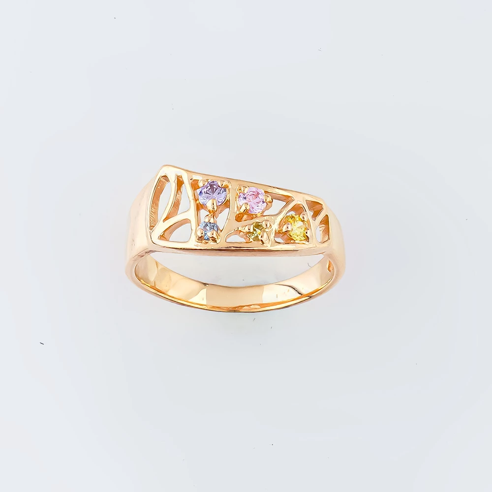 Кольцо с фианитом из красного золота 585 пробы