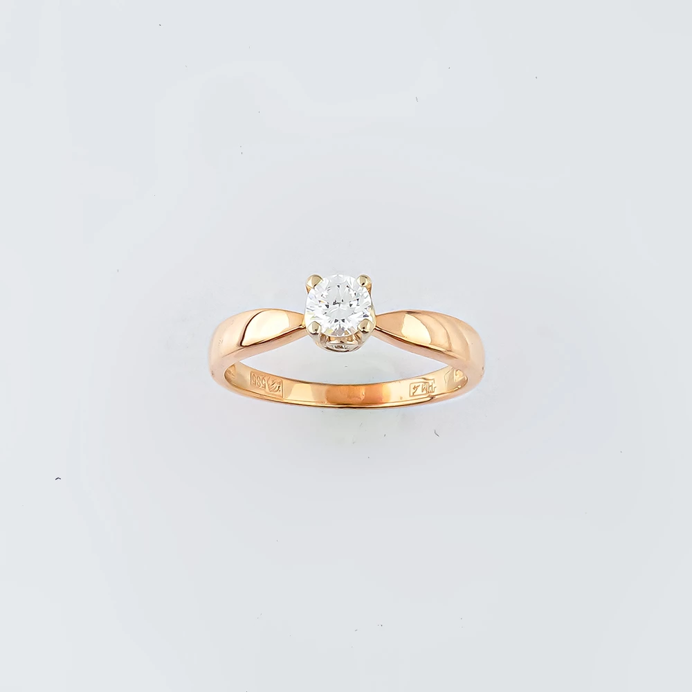 Кольцо с фианитом из красного золота 585 пробы