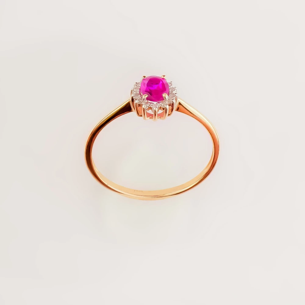 Кольцо с рубином синтетическим из красного золота 585 пробы