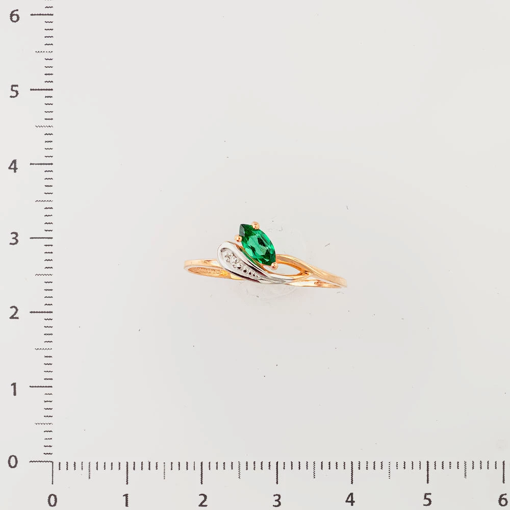 Кольцо с изумрудом синтетическим из красного золота 585 пробы