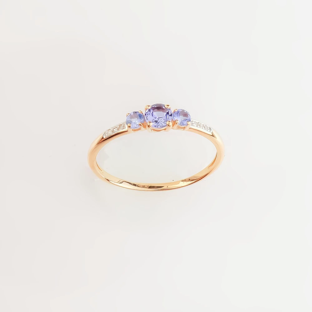 Кольцо с танзанитом из красного золота 585 пробы