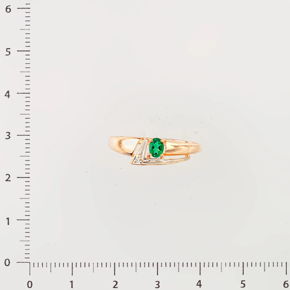 Кольцо с изумрудом синтетическим из красного золота 585 пробы