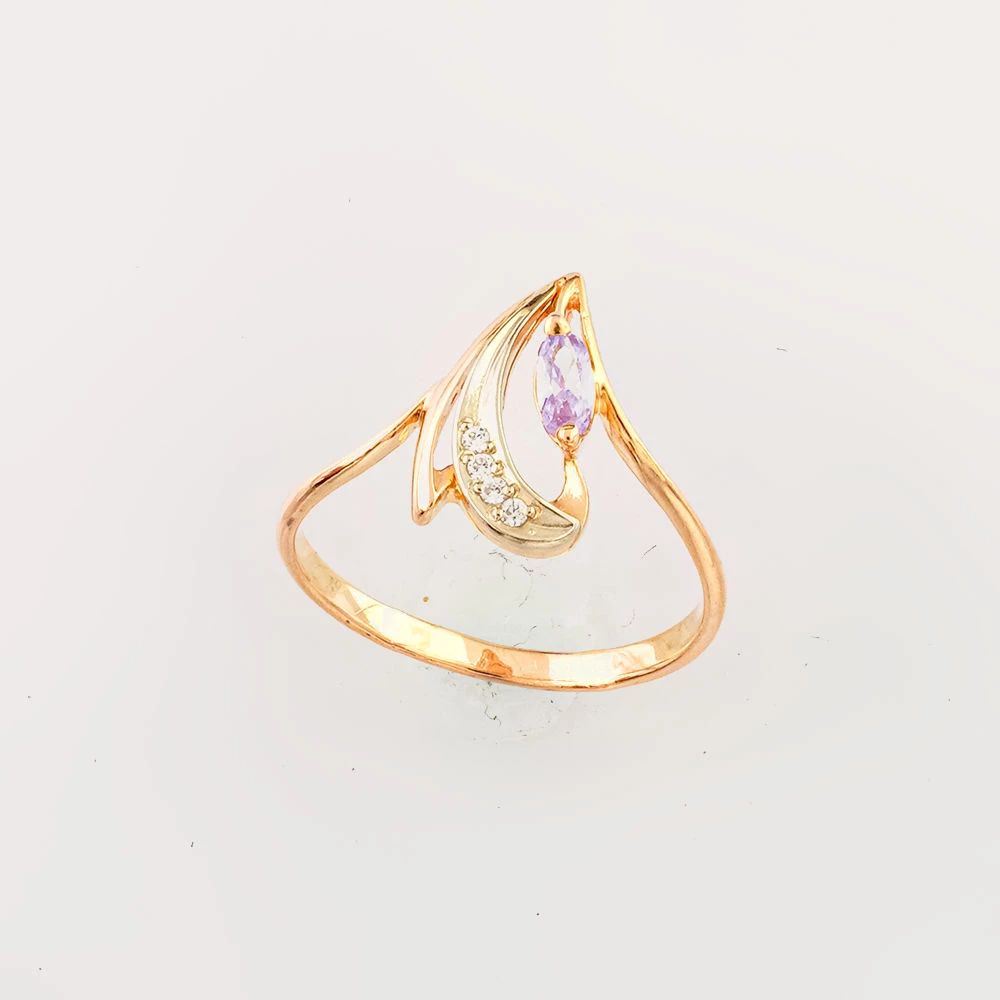 Кольцо с фианитом из красного золота 585 пробы