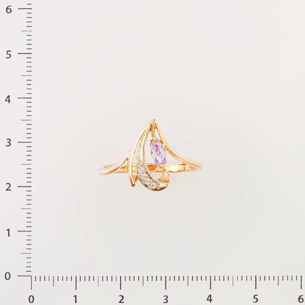 Кольцо с фианитом из красного золота 585 пробы