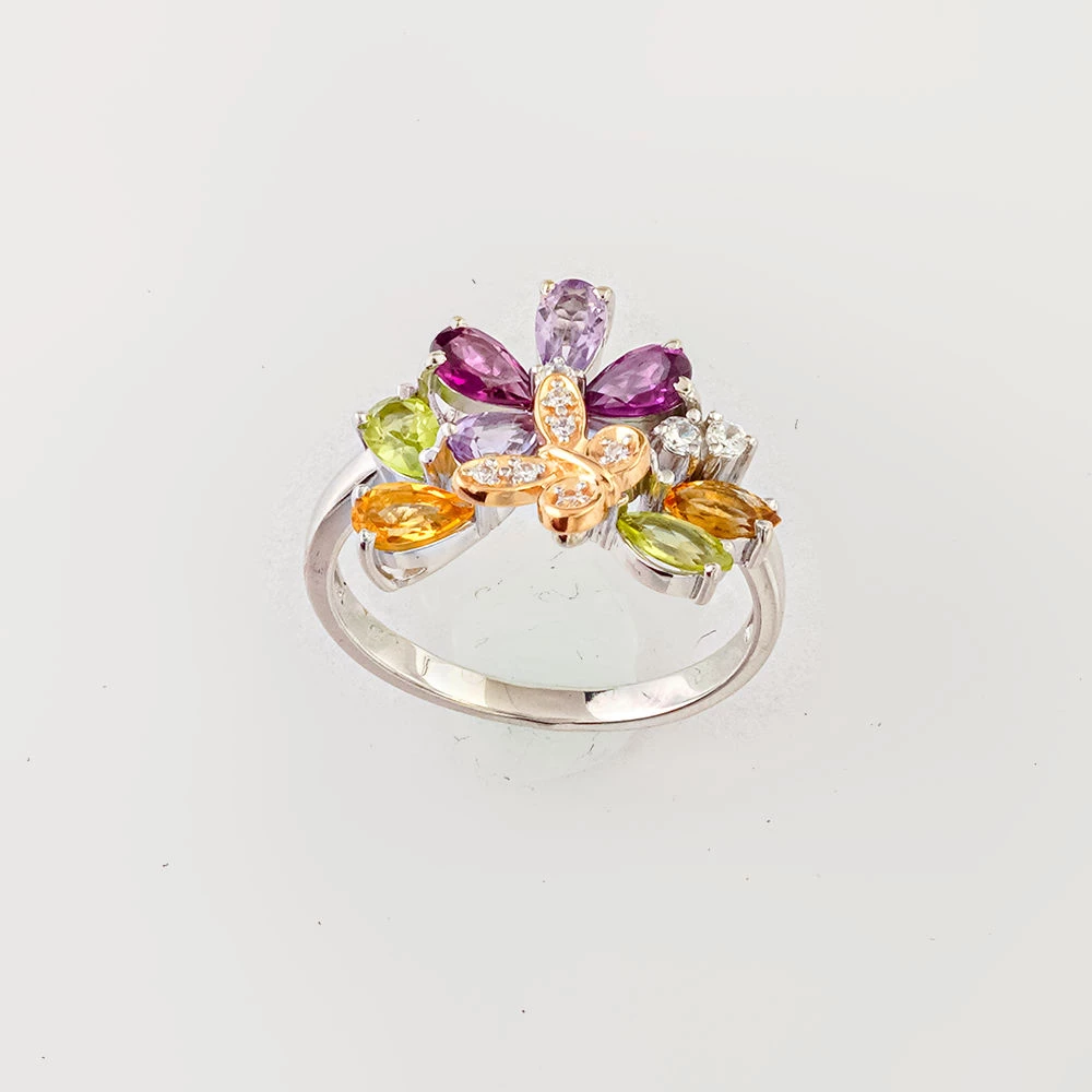 Кольцо с цитрином из белого золота 585 пробы