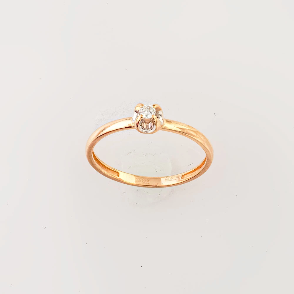 Кольцо с бриллиантом из красного золота 585 пробы