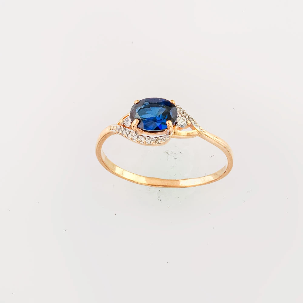 Кольцо с сапфиром синтетическим из красного золота 585 пробы