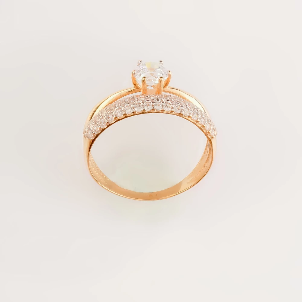 Кольцо с фианитом из красного золота 585 пробы