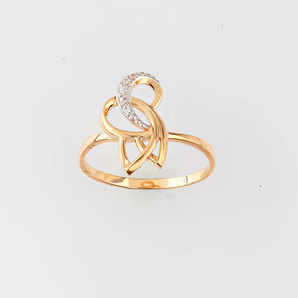 Кольцо с фианитом из красного золота 585 пробы