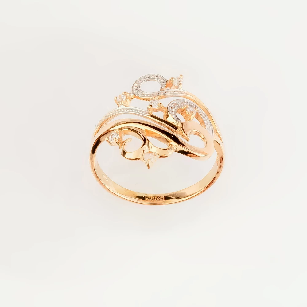 Кольцо с фианитом из красного золота 585 пробы