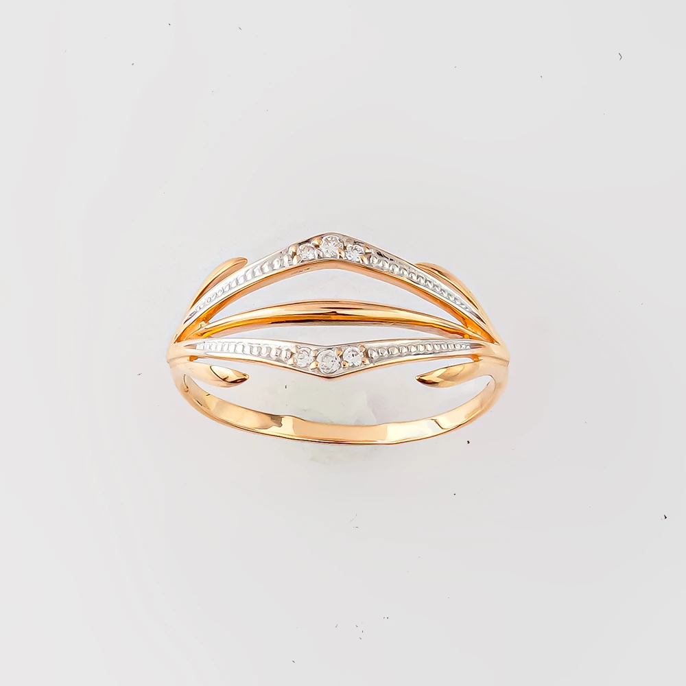 Кольцо с фианитом из красного золота 585 пробы