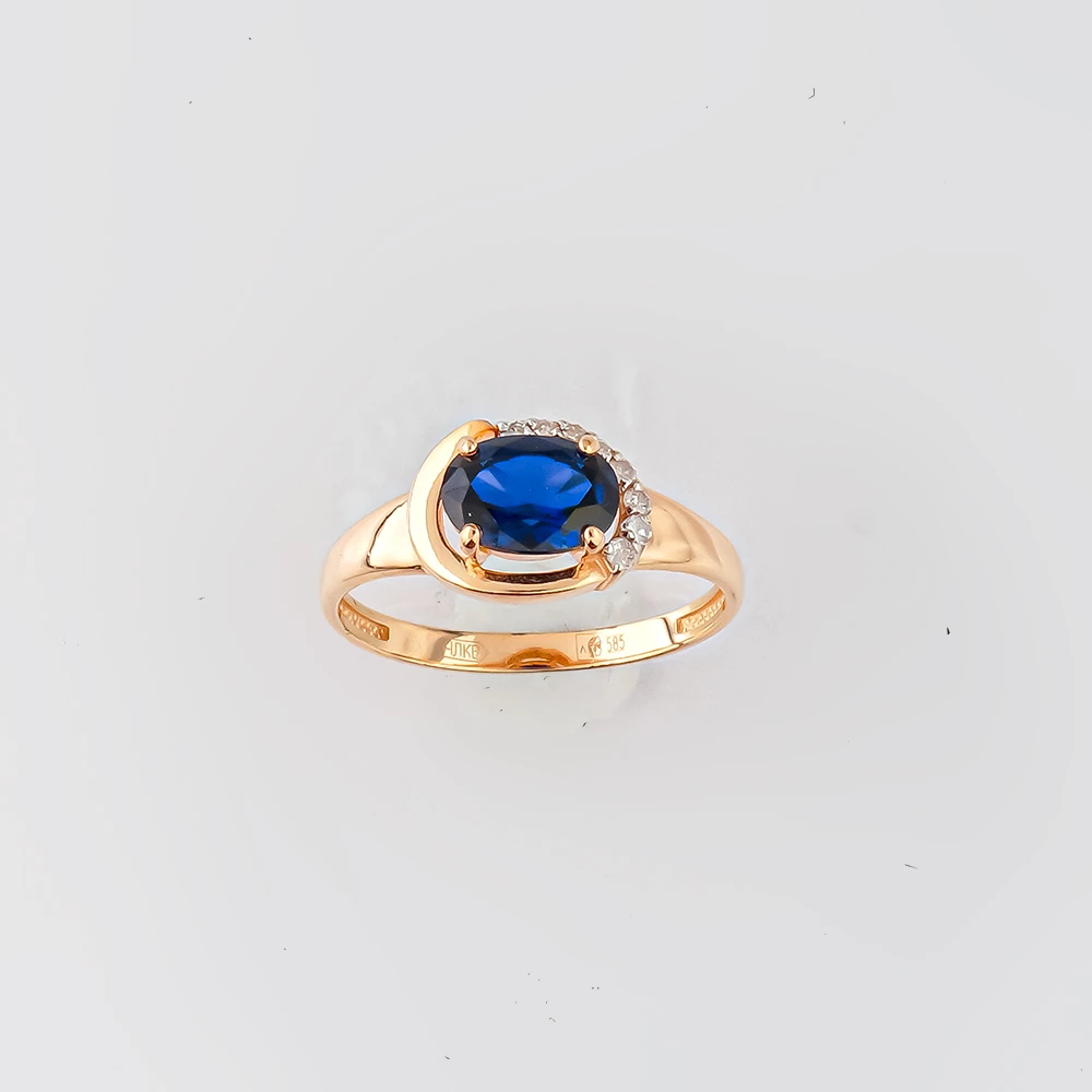 Кольцо с сапфиром синтетическим из красного золота 585 пробы