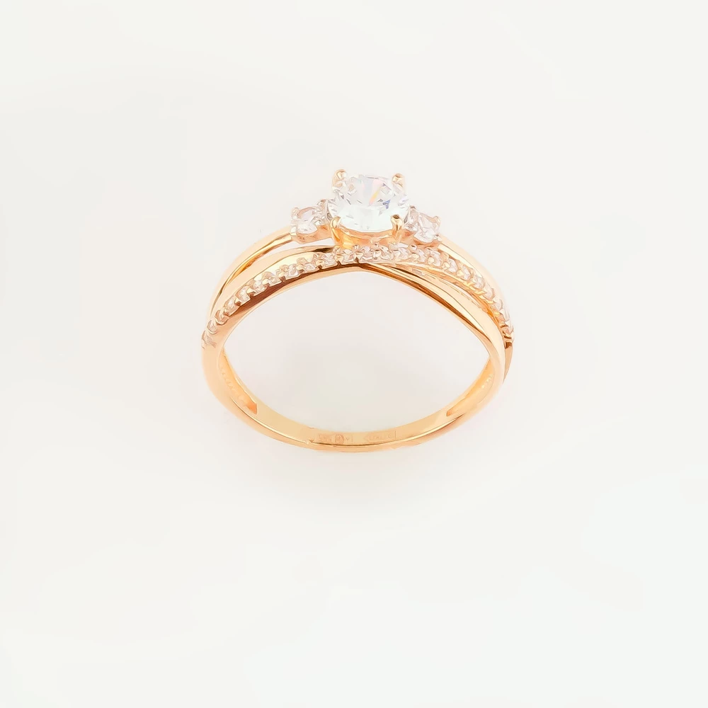 Кольцо с фианитом из красного золота 585 пробы