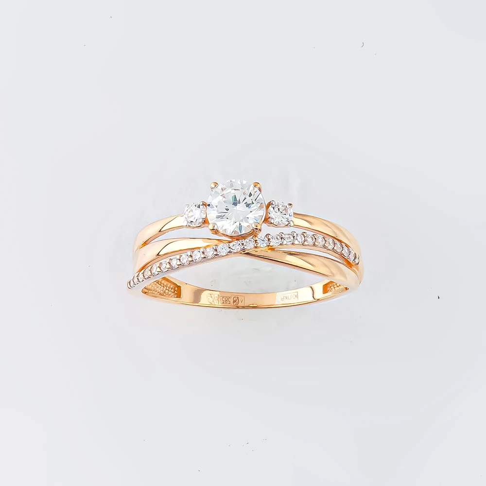 Кольцо с фианитом из красного золота 585 пробы