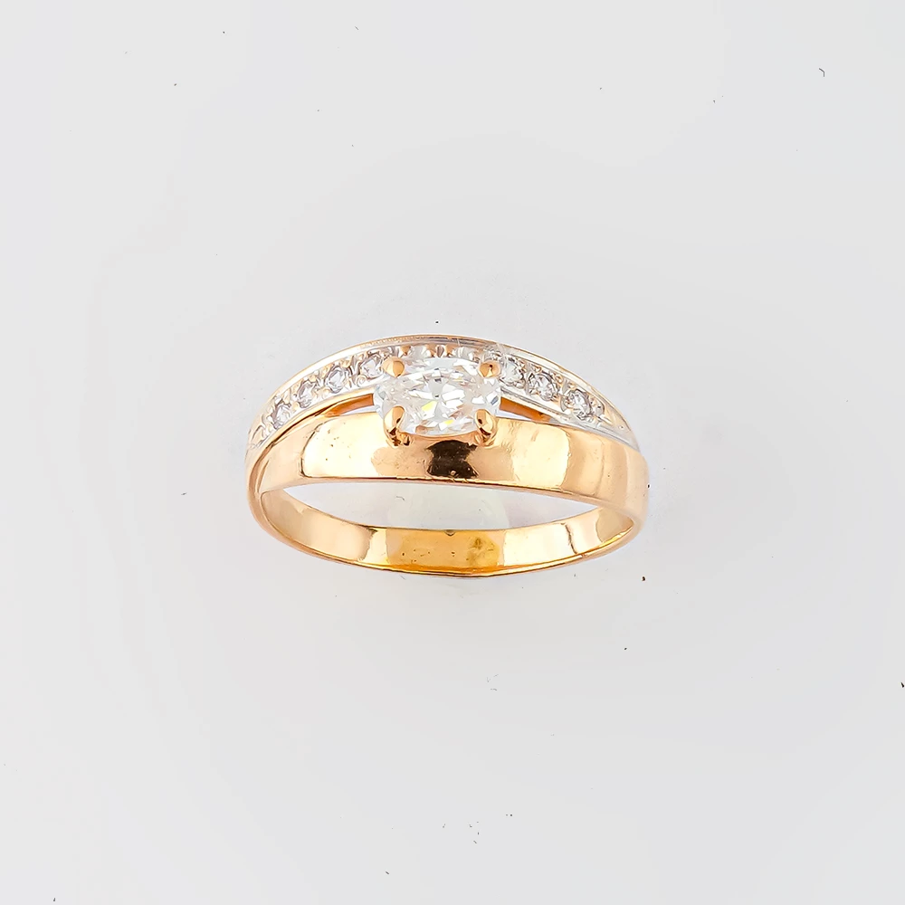 Кольцо с фианитом из красного золота 585 пробы