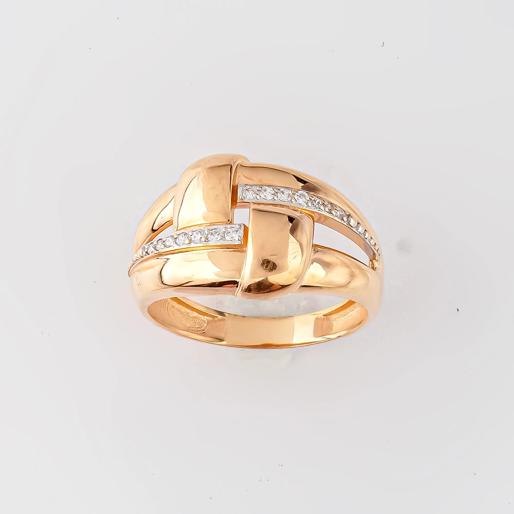 Кольцо с фианитом из красного золота 585 пробы