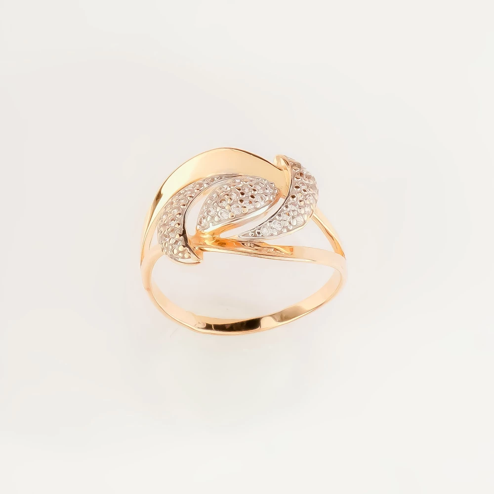 Кольцо с фианитом из красного золота 585 пробы