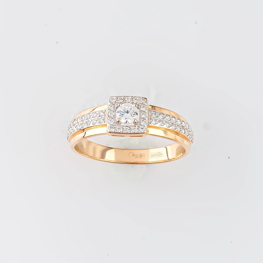 Кольцо с фианитом из красного золота 585 пробы