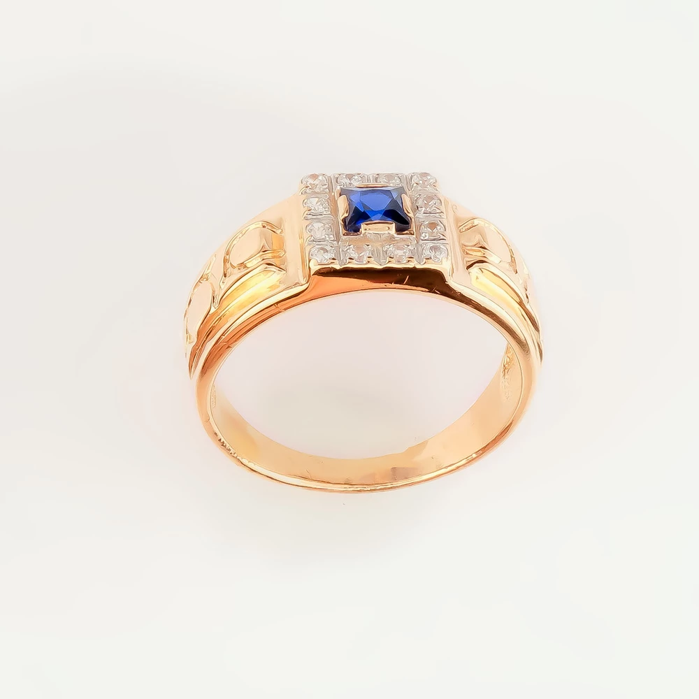 Кольцо с сапфиром синтетическим из красного золота 585 пробы