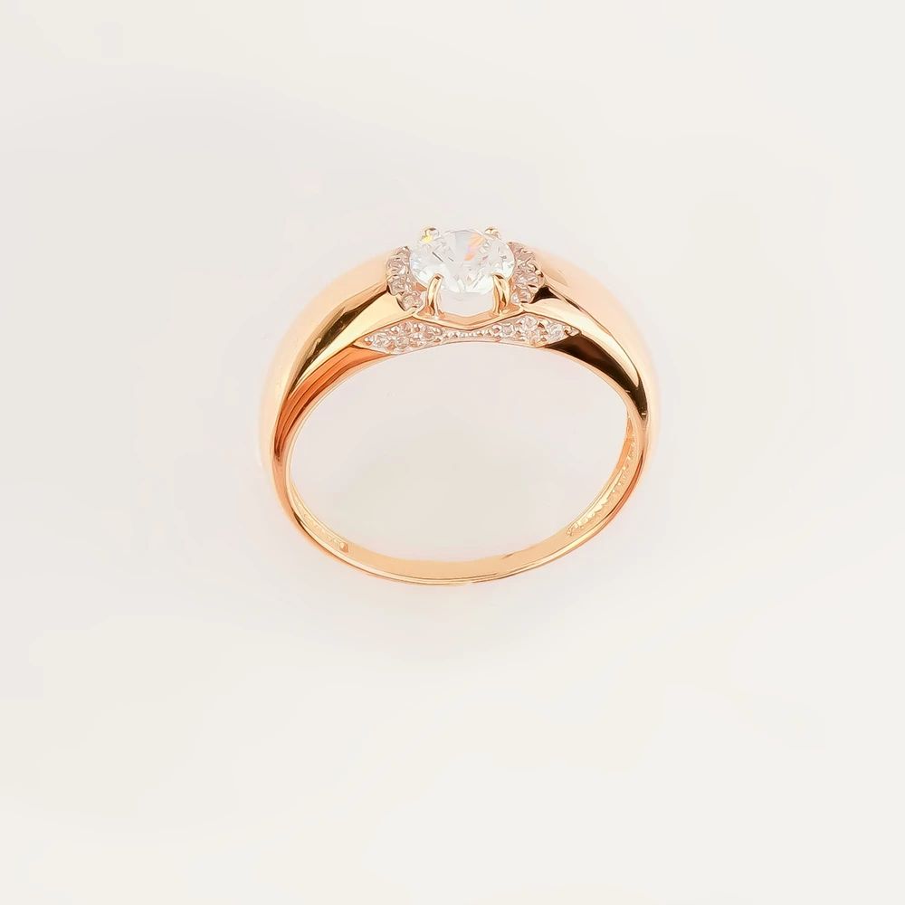 Кольцо с фианитом из красного золота 585 пробы