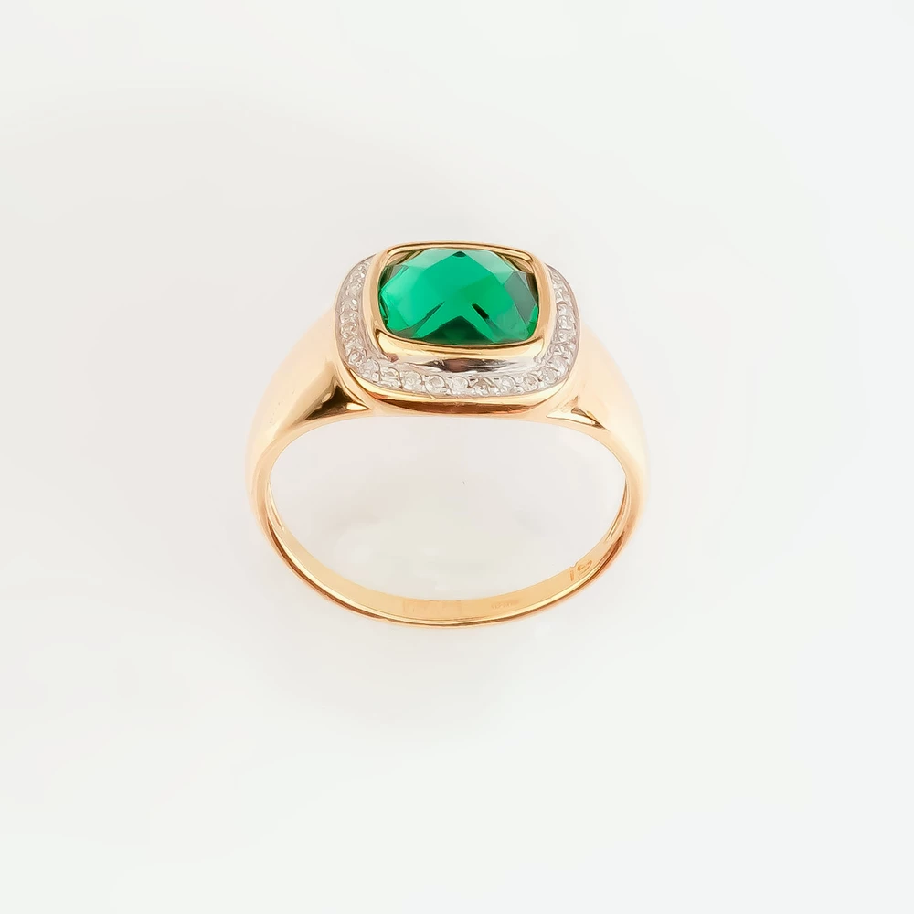 Кольцо с изумрудом синтетическим из красного золота 585 пробы