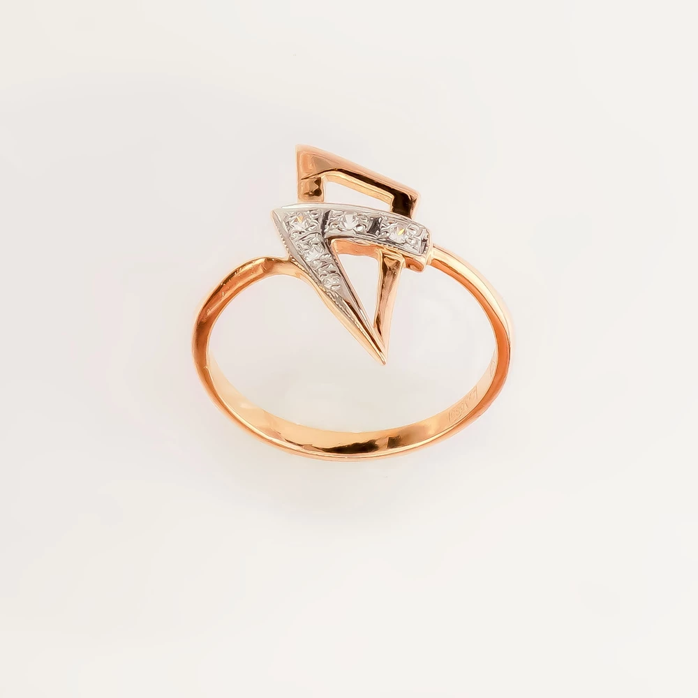 Кольцо с фианитом из красного золота 585 пробы