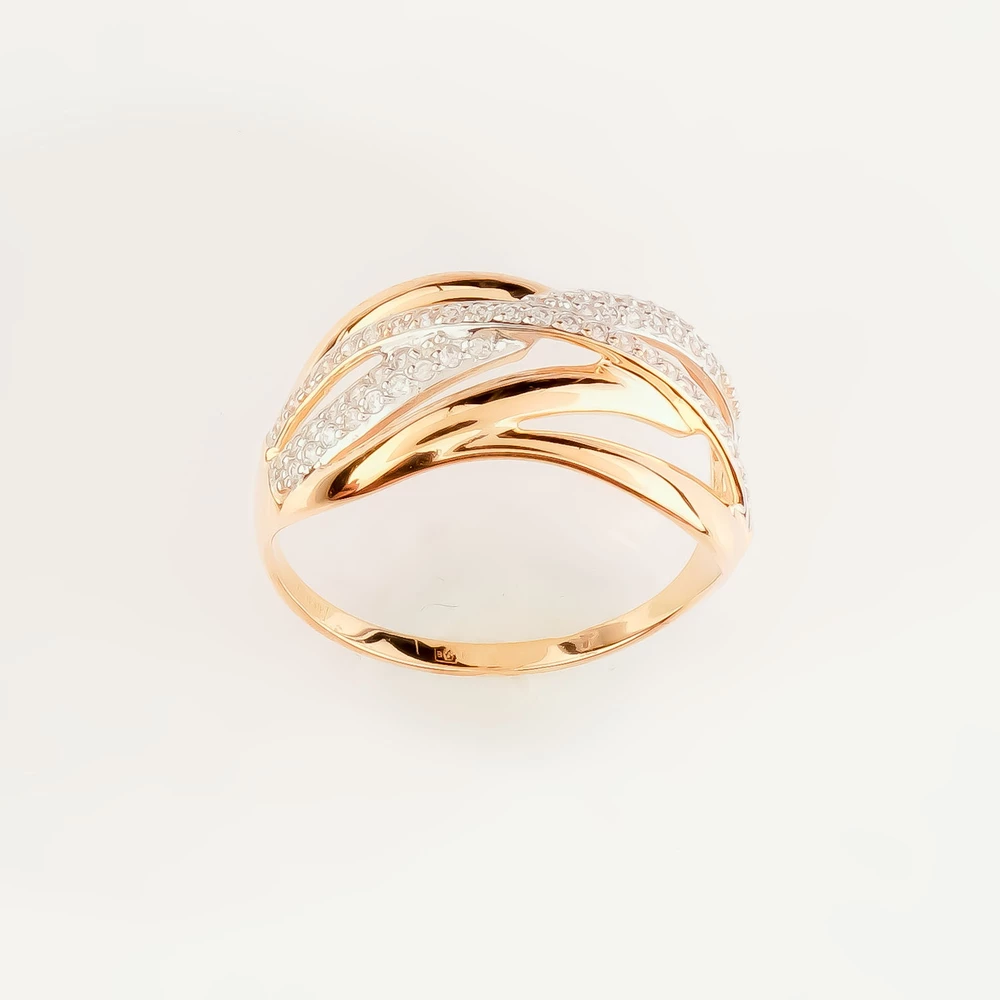 Кольцо с фианитом из красного золота 585 пробы