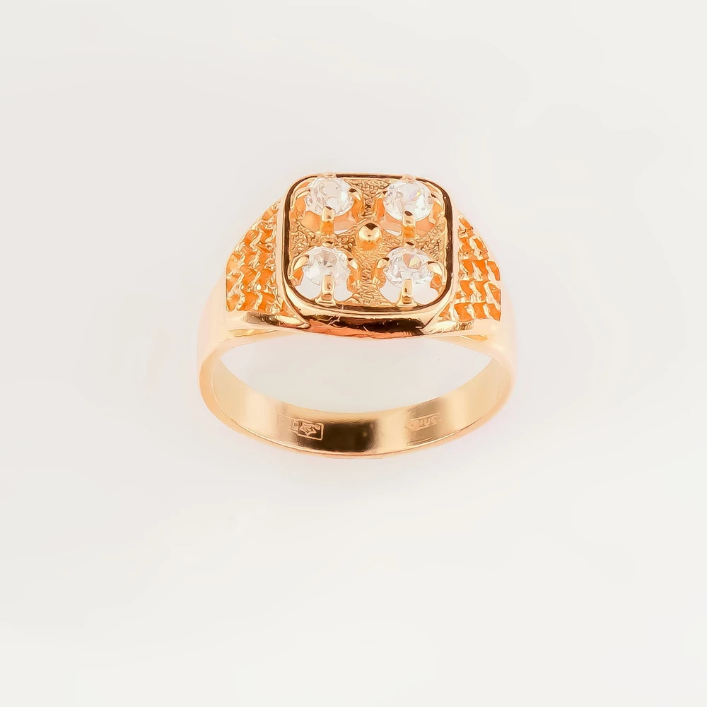 Кольцо с фианитом из красного золота 585 пробы