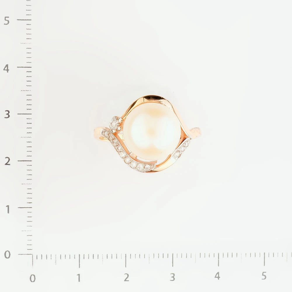 Кольцо с культивированным жемчугом из красного золота 585 пробы