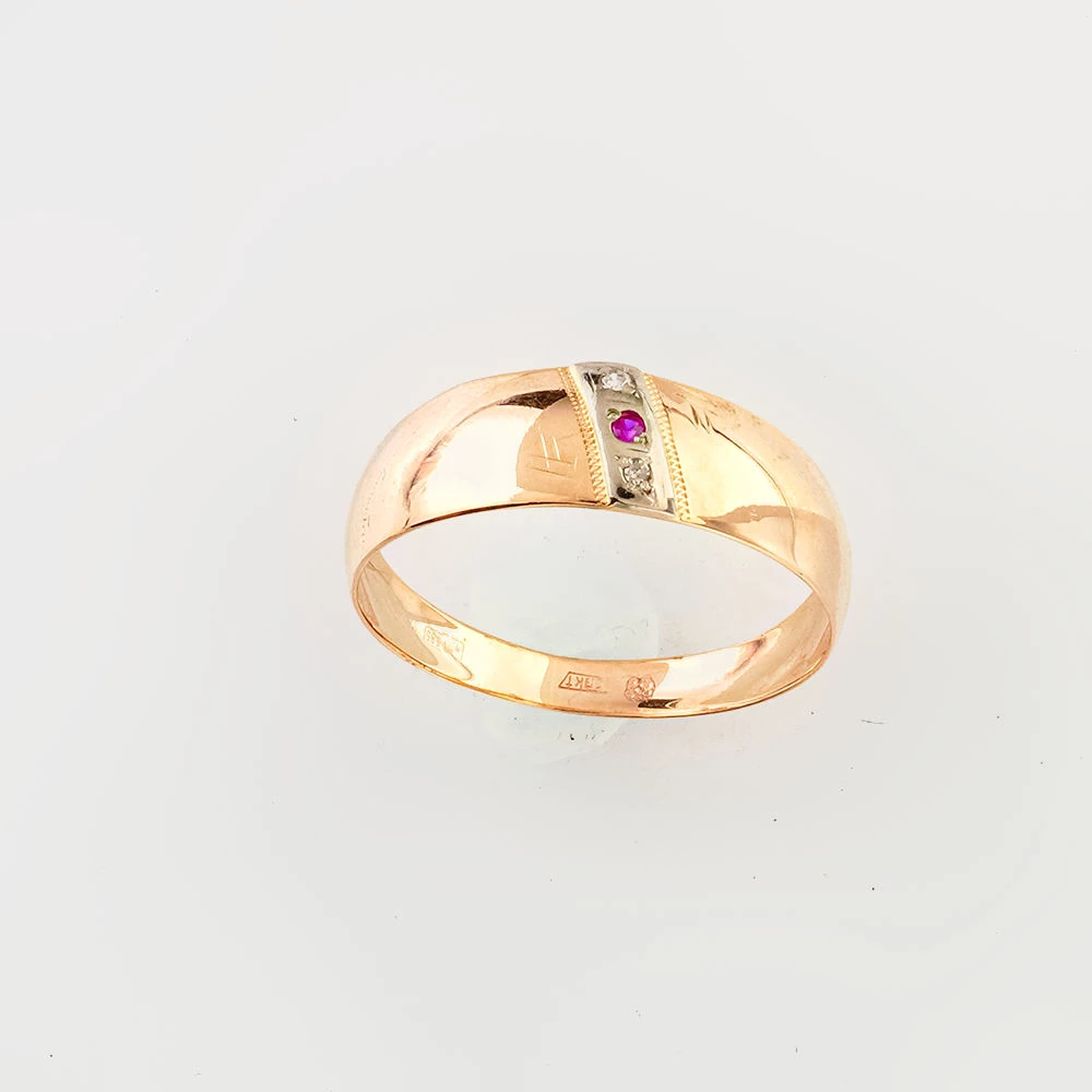 Кольцо с рубином синтетическим из красного золота 585 пробы