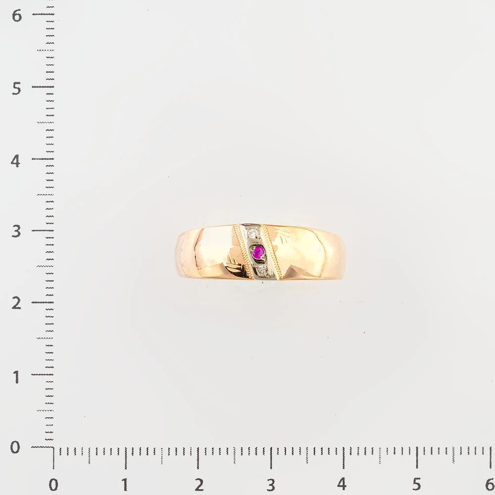 Кольцо с рубином синтетическим из красного золота 585 пробы
