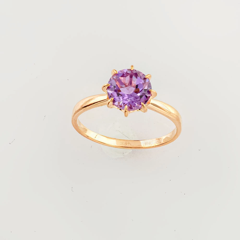 Кольцо с аметистом из красного золота 585 пробы