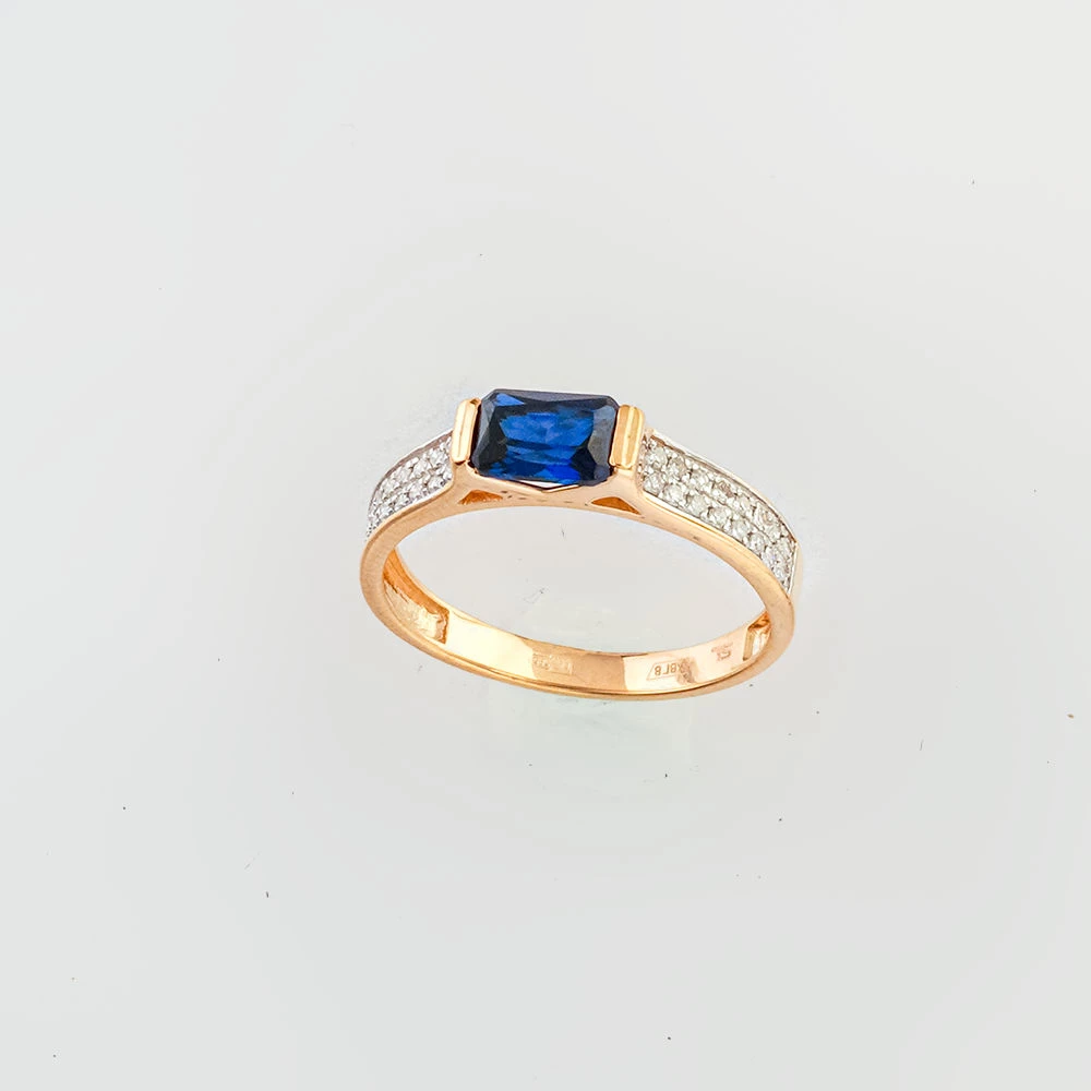 Кольцо с сапфиром синтетическим из красного золота 585 пробы