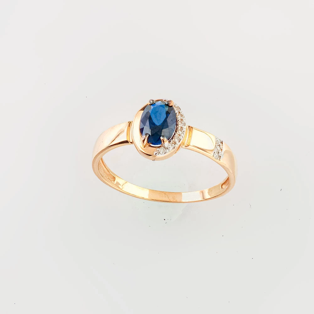 Кольцо с сапфиром синтетическим из красного золота 585 пробы