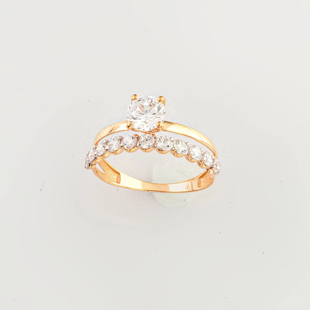 Кольцо с фианитом из красного золота 585 пробы