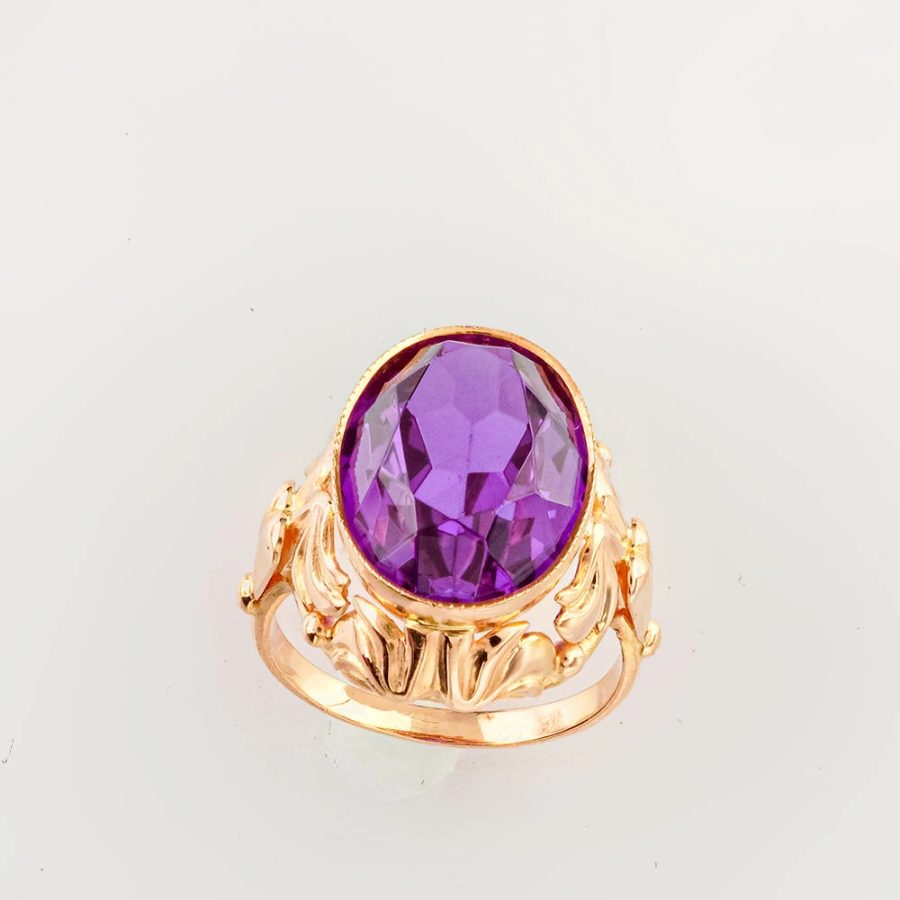 Кольцо с фианитом из красного золота 583 пробы