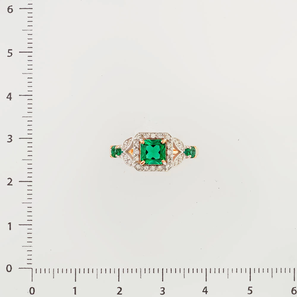 Кольцо с изумрудом синтетическим из красного золота 585 пробы